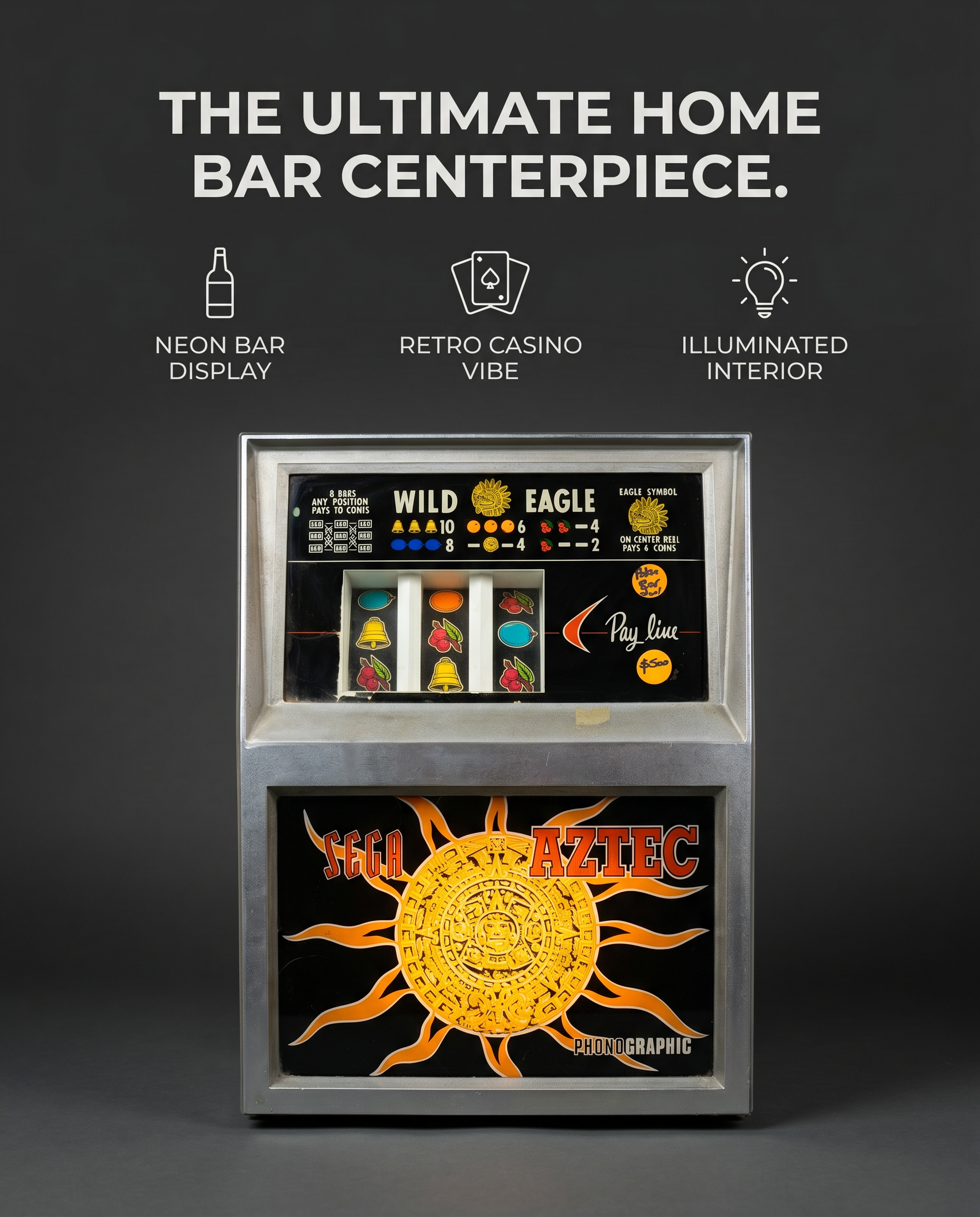 Vintage Aztec Slot Machine Converted to Neon Bar