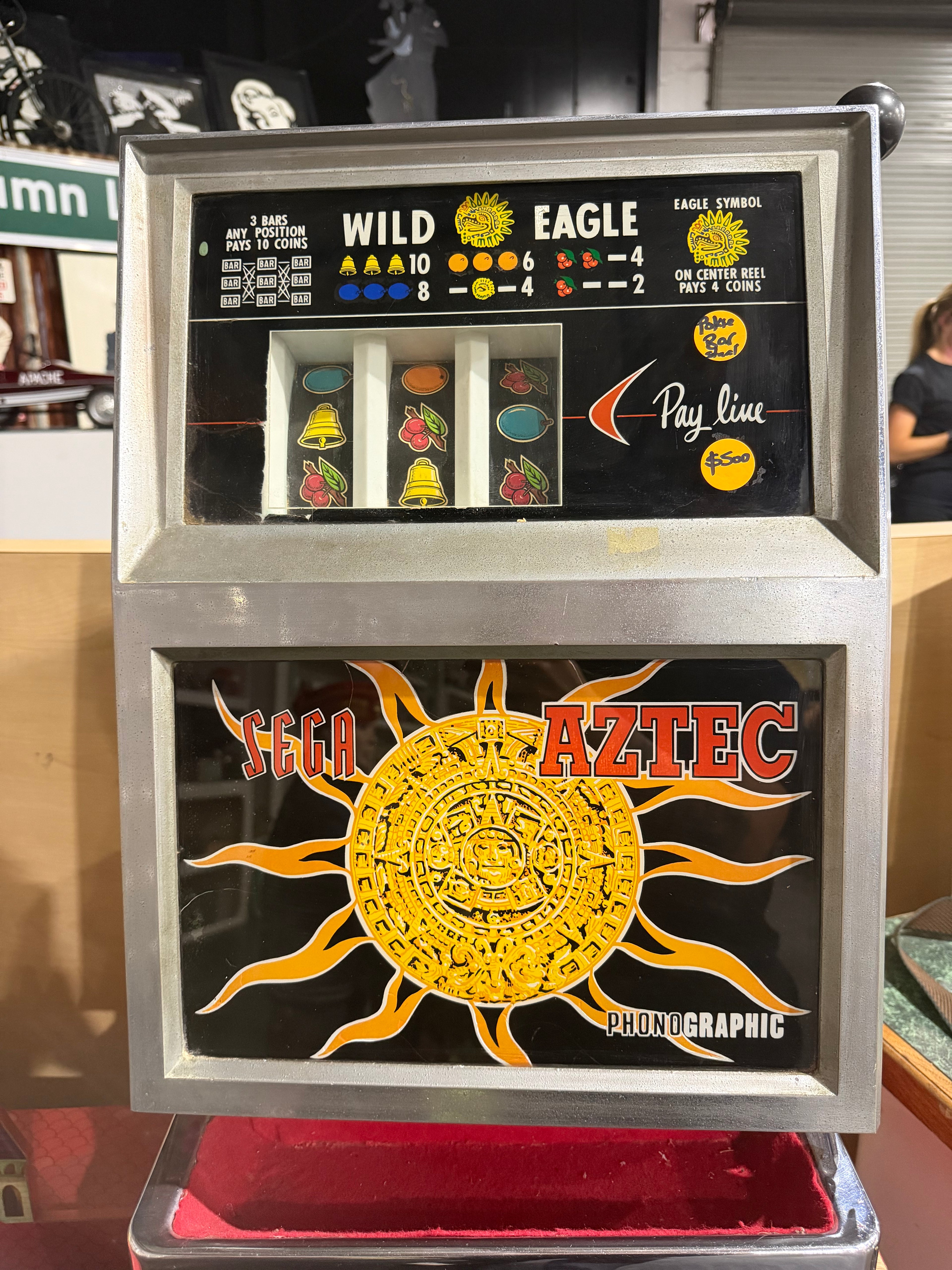 Vintage Aztec Slot Machine Converted to Neon Bar