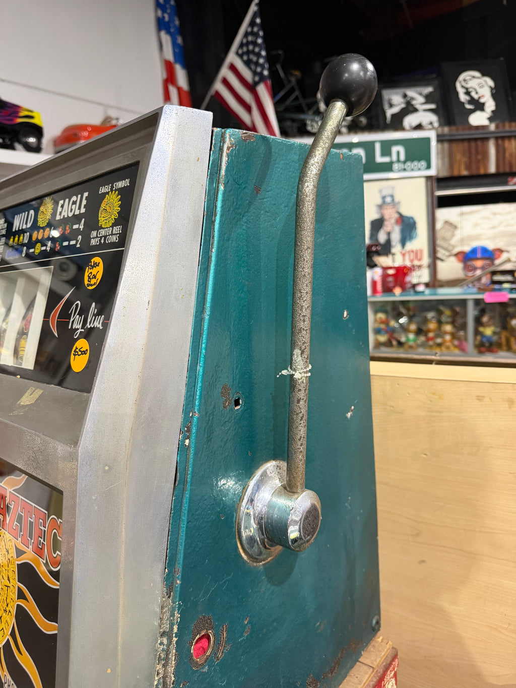 Vintage Aztec Slot Machine Converted to Neon Bar