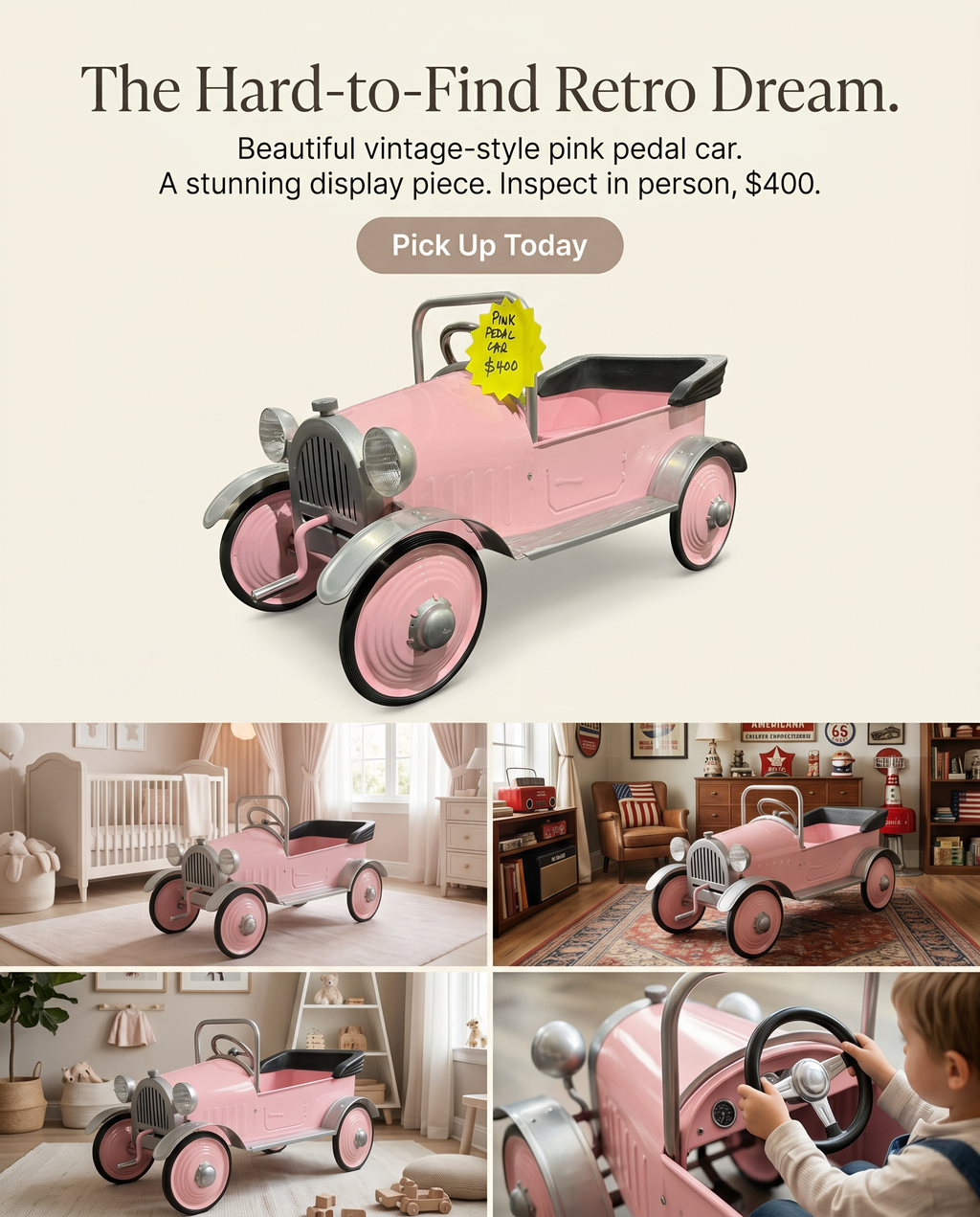 Vintage Pink Pedal Car